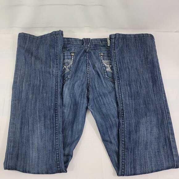 H&G Women’s Low Rise Boot Cut Distress Jeweled Trim Jeans Pants – Size 9 - Picture 4 of 16